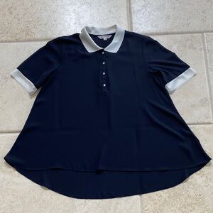 Nanette Lepore Navy Button-Down Polo Top with White Trim